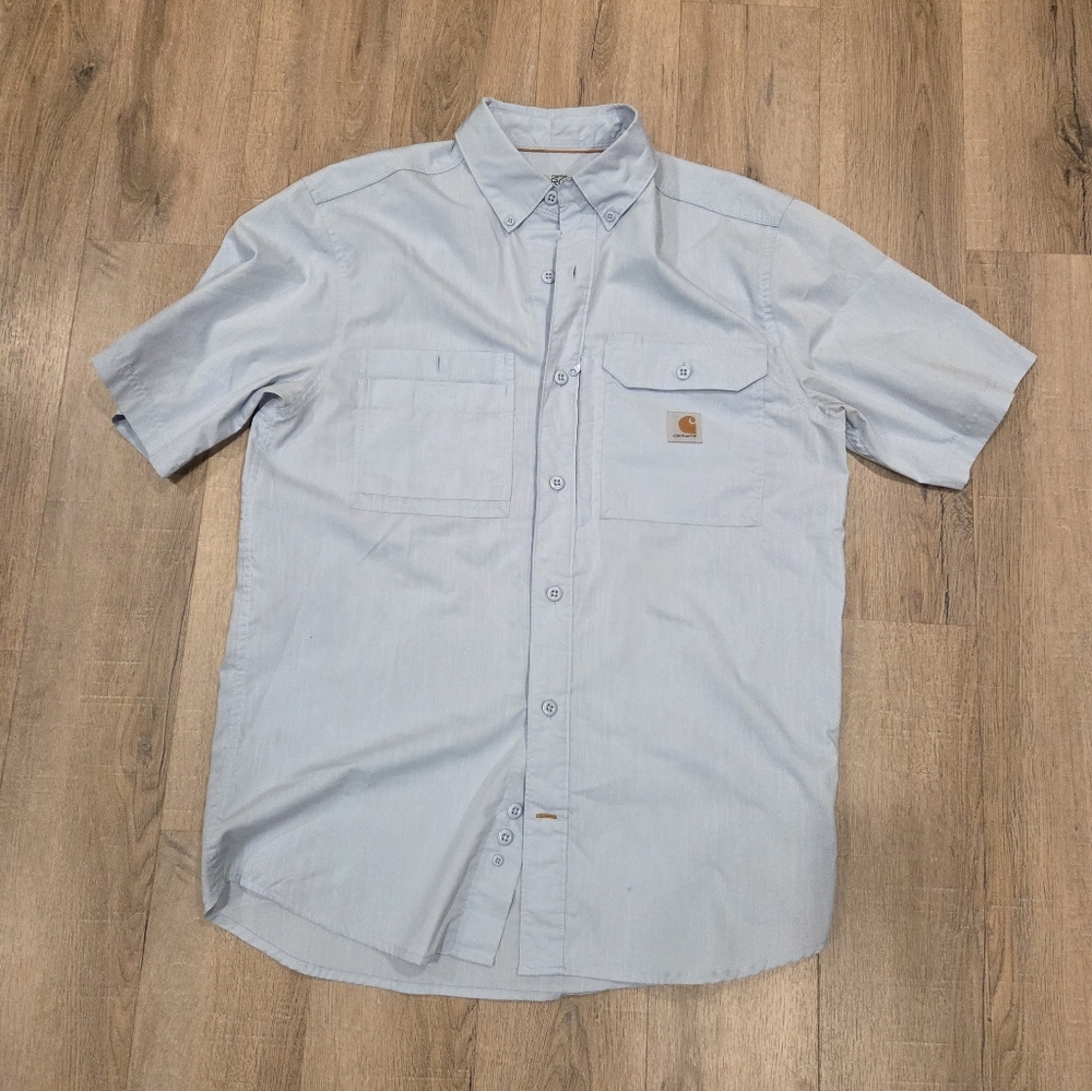 Carhartt Force Mens Med Relax Fit Blue Casual Button Vented Short Sleeve Shirt